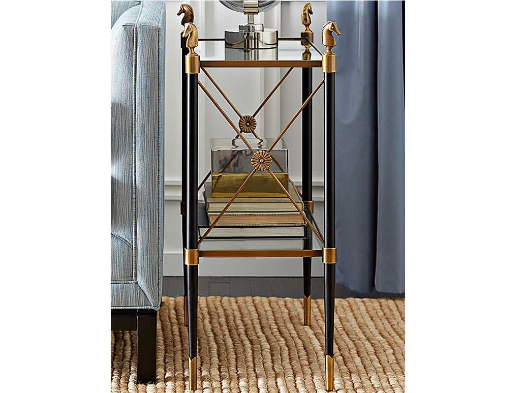 Jonathan Adler Rider Rectangular Glass Black Antique Brass End Table