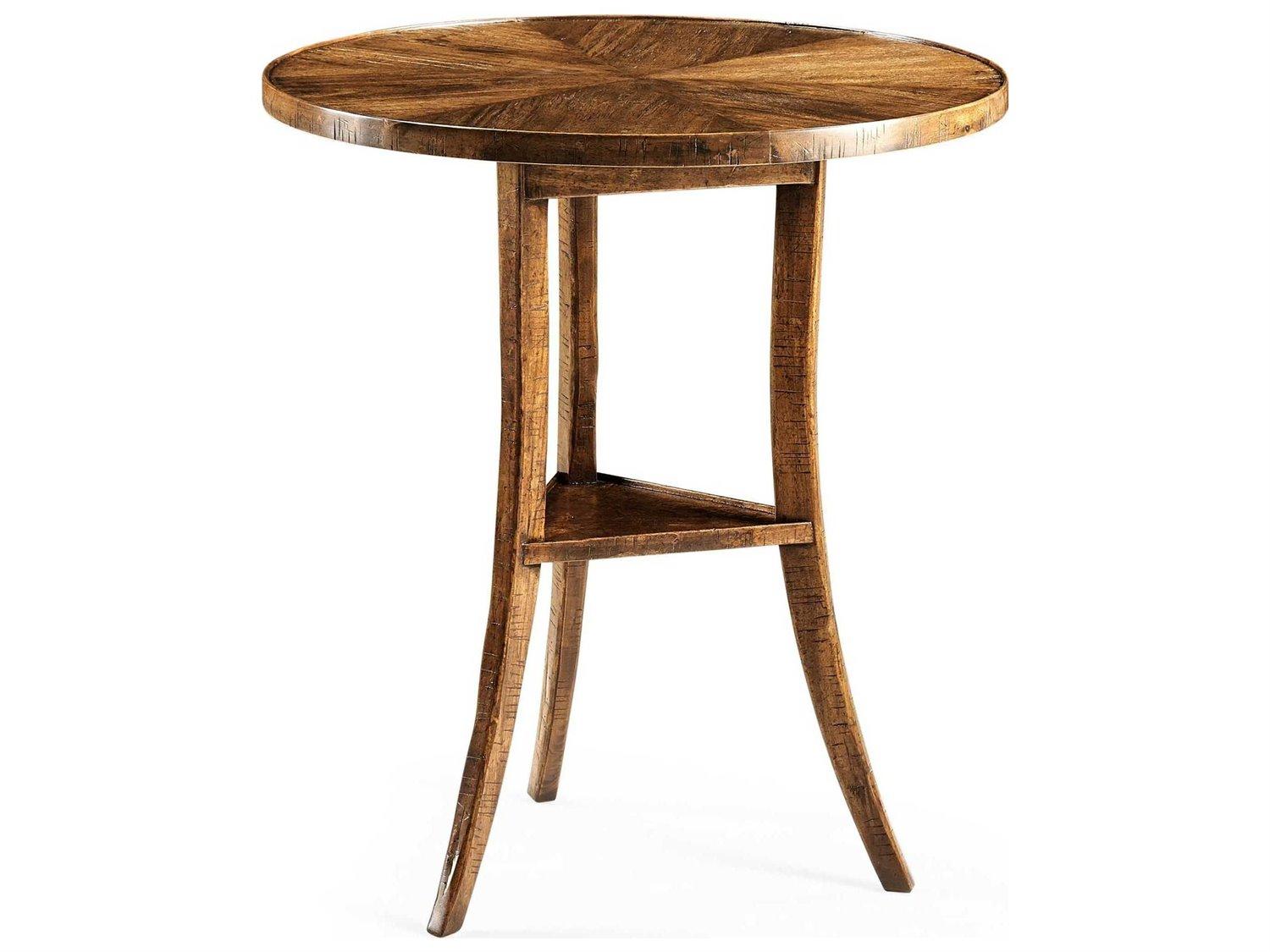 Jonathan Charles Casually Country Round Wood Farmhouse Walnut End Table