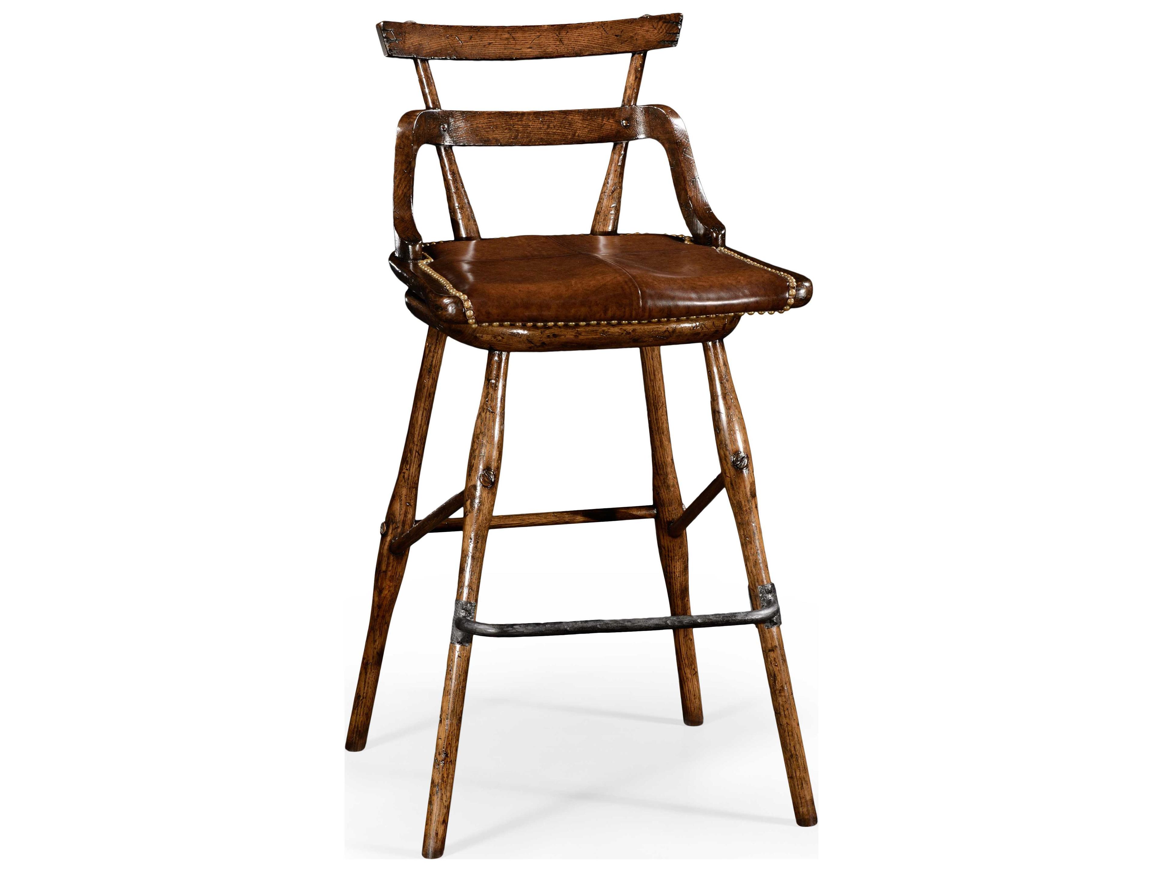 Jonathan Charles Tudor Oak Leather Wood Dark Brown Bar Stool