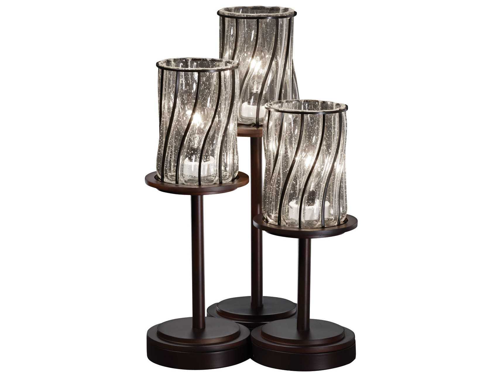 Justice Design Group Wire Glass Dakota Cage With Blown Bronze LED Table Lamp