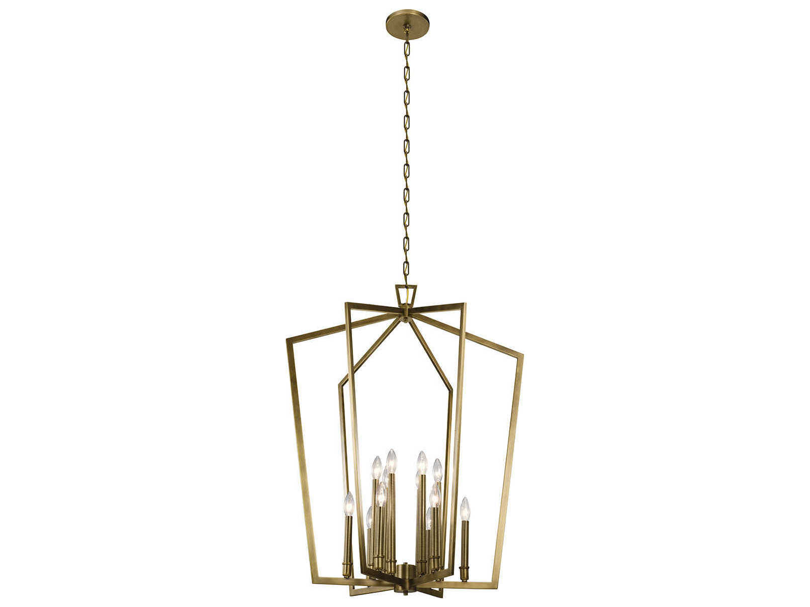 Kichler Abbotswell 12-Light Natural Brass Candelabra Geometric Linear Chandelier