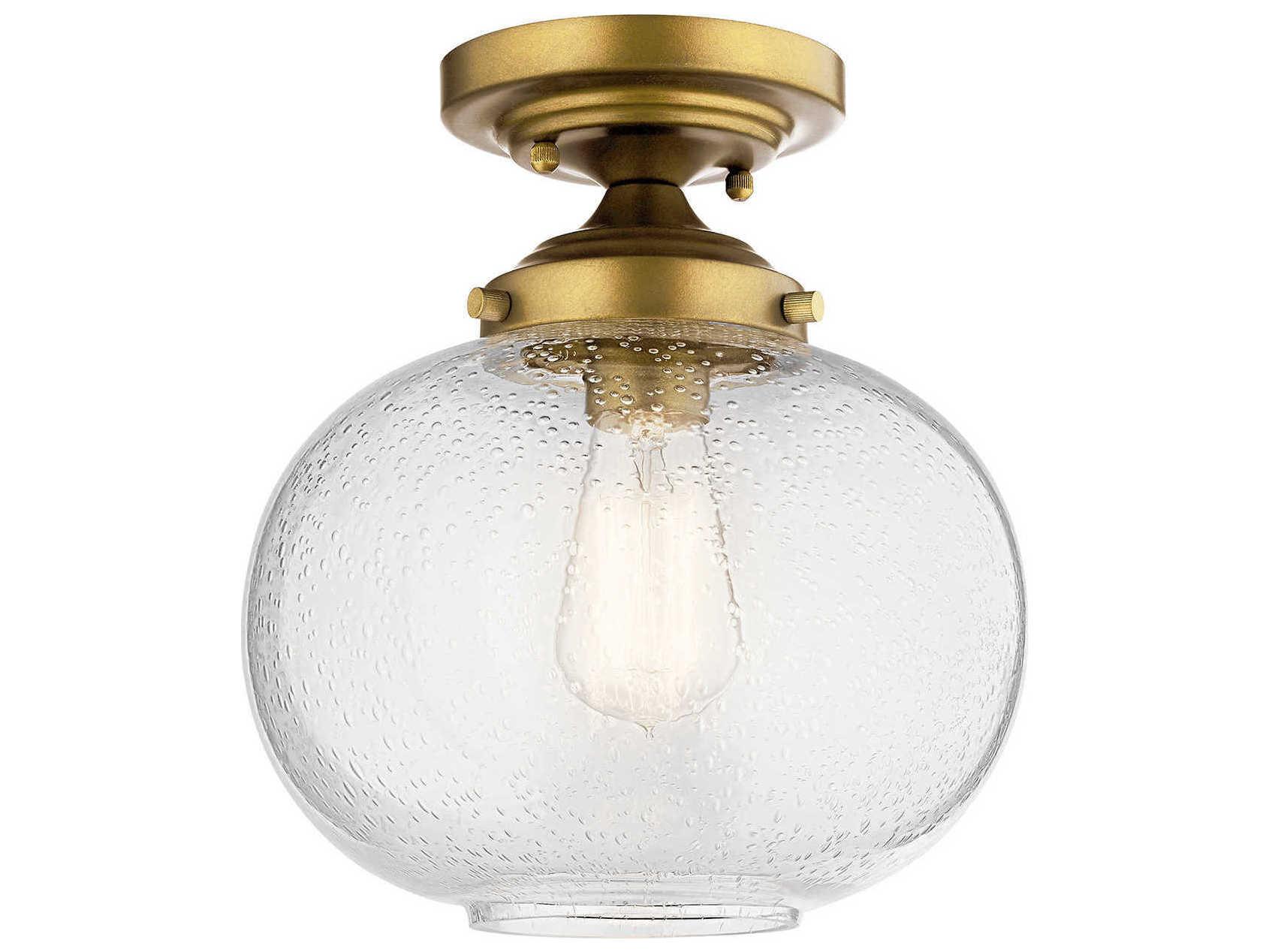 Kichler Avery 1-Light Natural Brass Glass Globe Round Semi Flush Mount