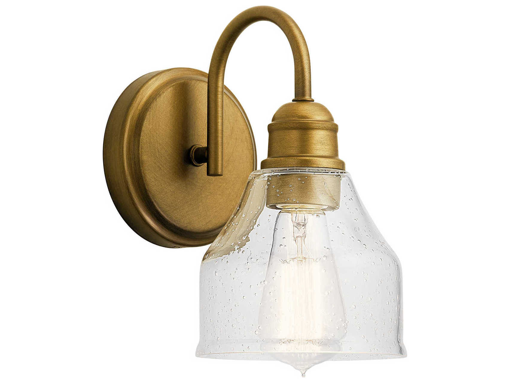 Kichler Avery 1-Light Natural Brass Glass Wall Sconce