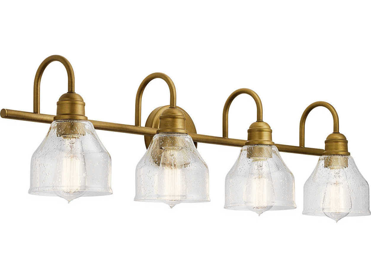 Kichler Avery 4-Light Natural Brass Glass Vanity Light