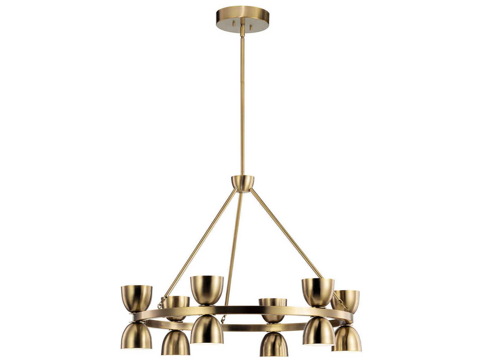 Kichler Baland 12-Light Brushed Natural Brass LED Bowl Dome Round Chandelier