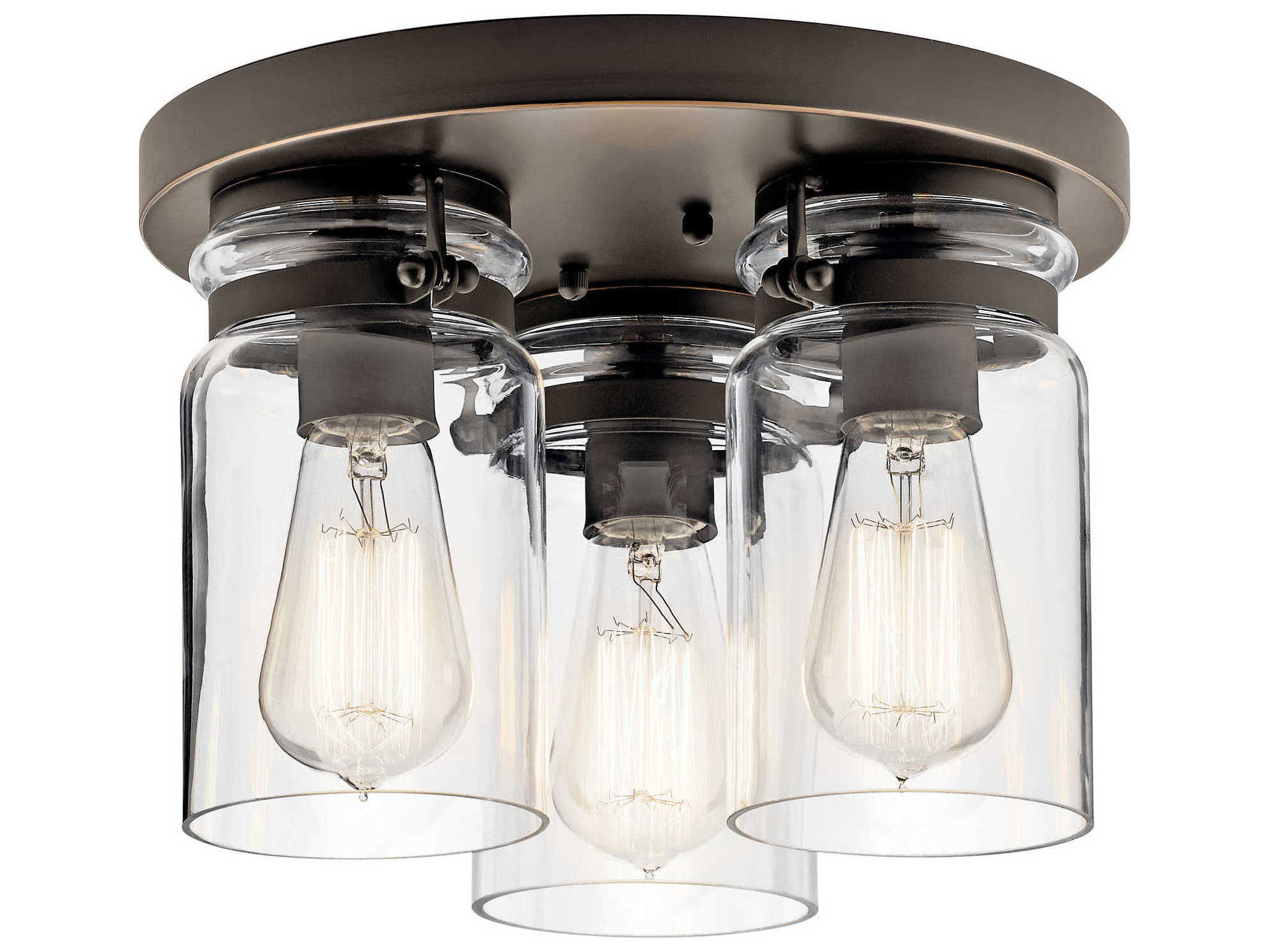 Kichler Brinley 3-Light Olde Bronze Glass Cylinder Flush Mount