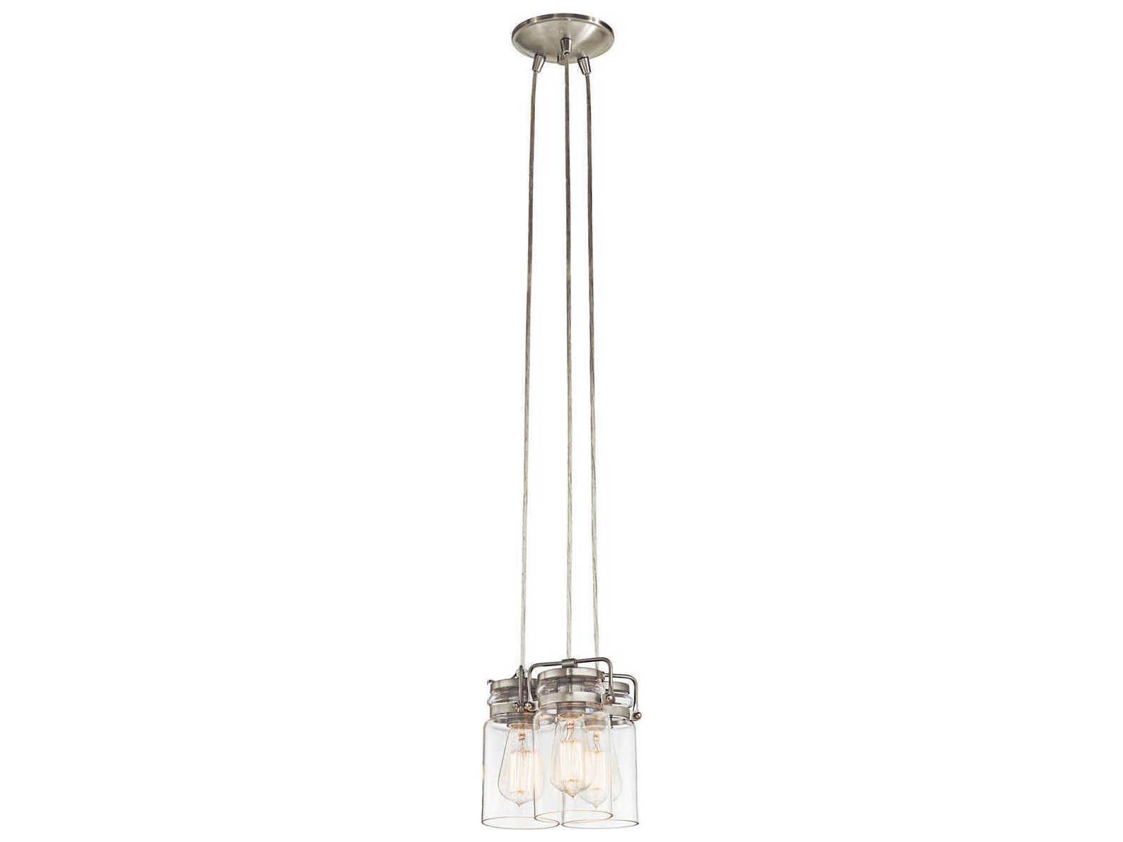 Kichler Brinley 3-Light Brushed Nickel Glass Cylinder Mini Pendant