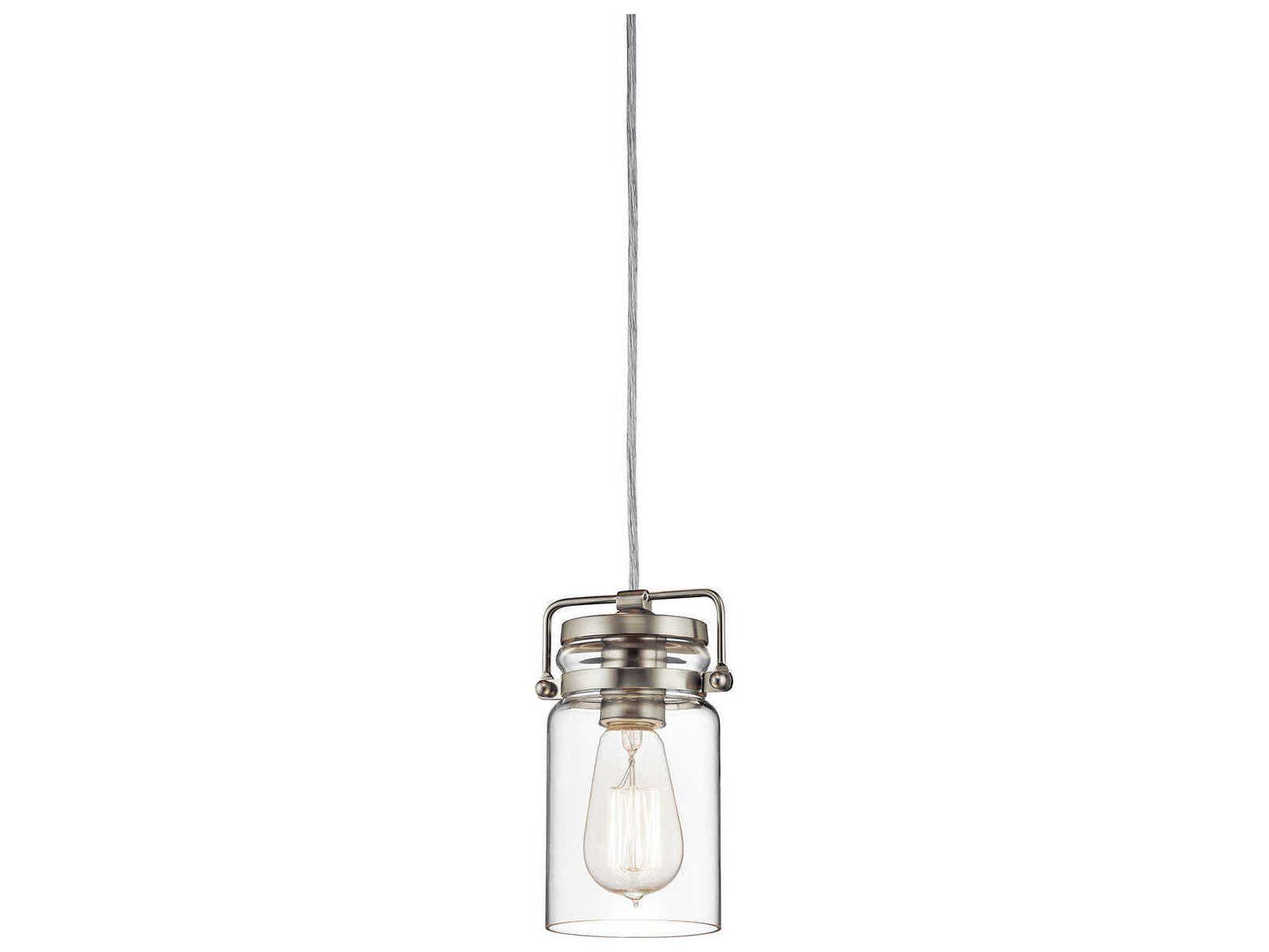 Kichler Brinley 1-Light Brushed Nickel Glass Cylinder Mini Pendant