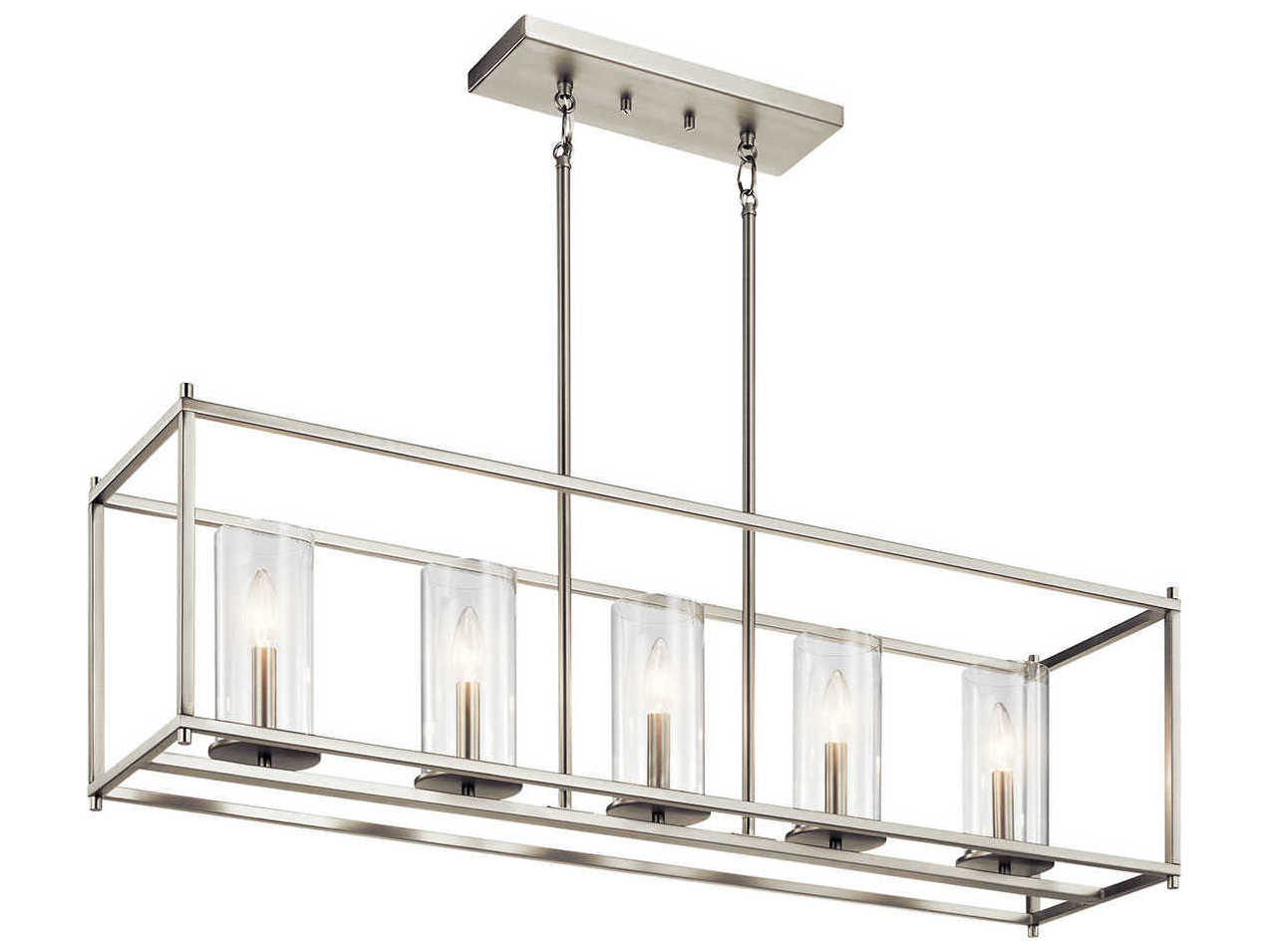 Kichler Crosby 5-Light Brushed Nickel Glass Cylinder Island Pendant