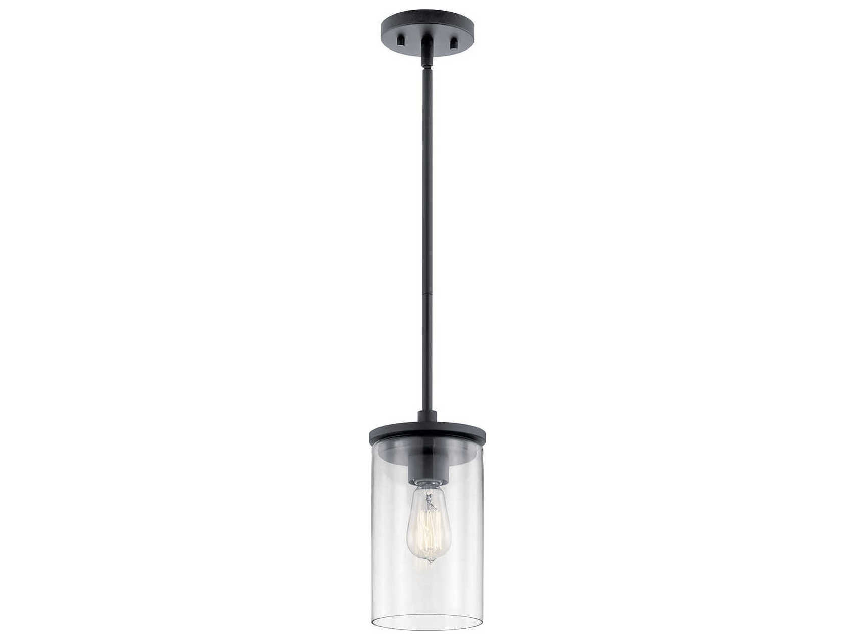 Kichler Crosby 1-Light Black Glass Cylinder Mini Pendant
