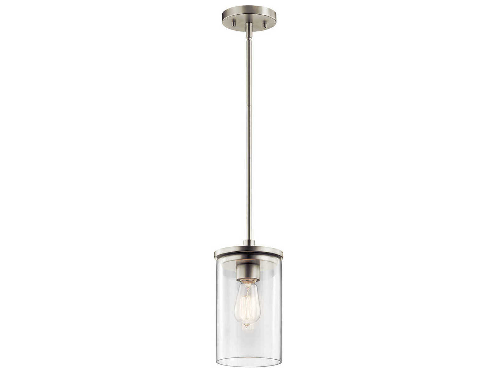 Kichler Crosby 1-Light Brushed Nickel Glass Cylinder Mini Pendant