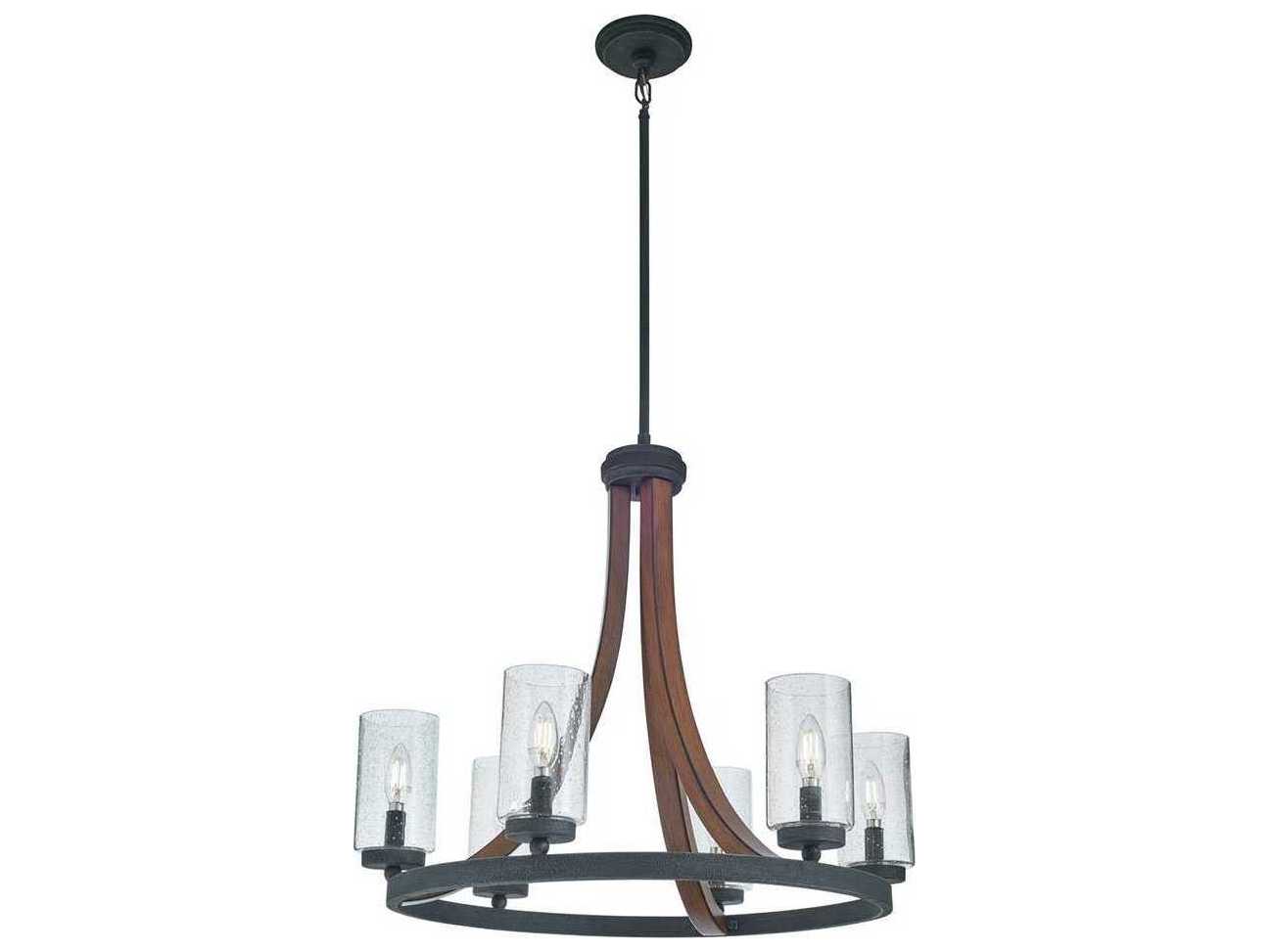 Kichler Grand Bank 6-Light Auburn Stained Black Glass Candelabra Cylinder Geometric Chandelier