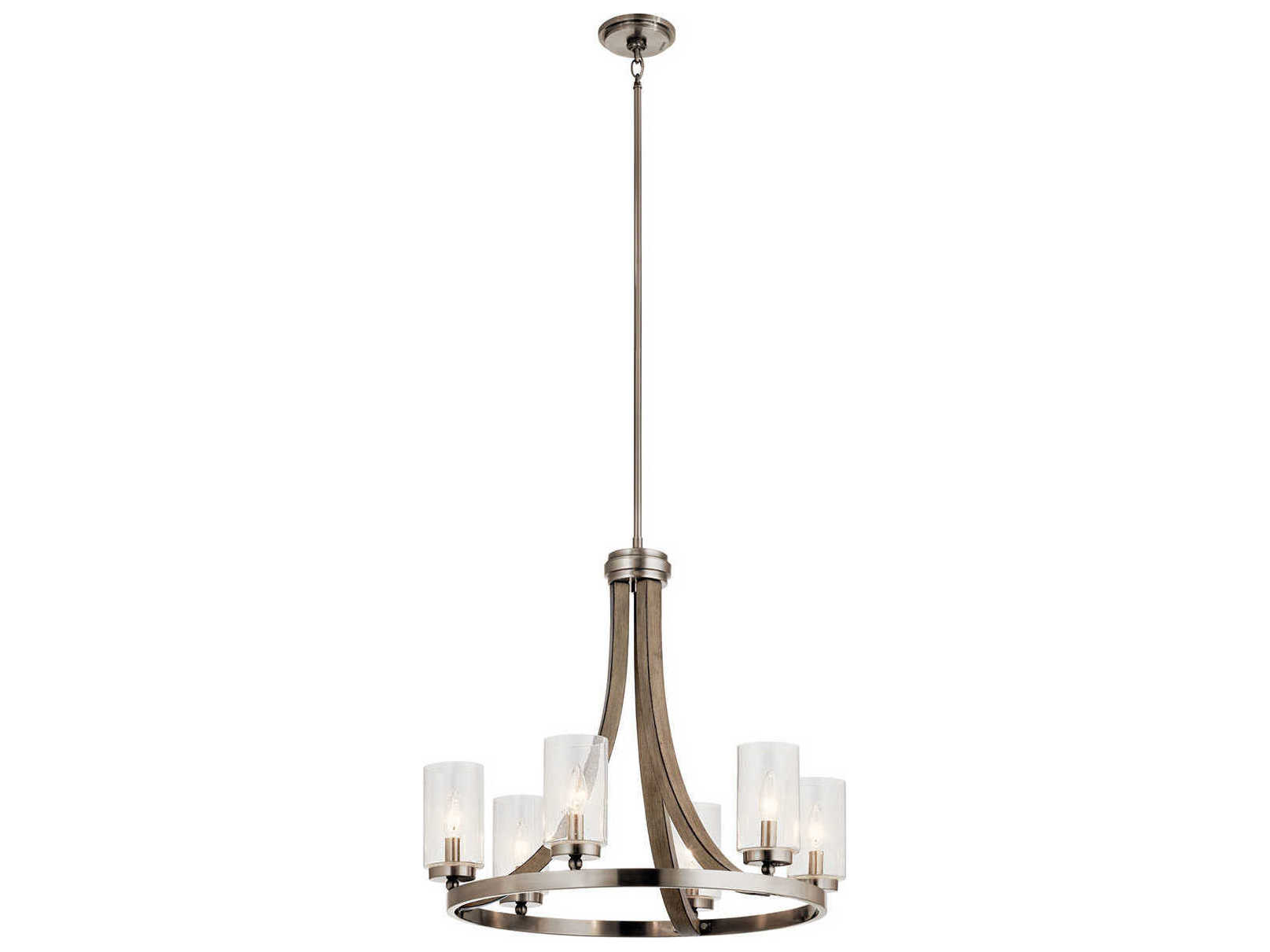 Kichler Grand Bank 6-Light Distressed Antique Gray Glass Candelabra Cylinder Geometric Chandelier