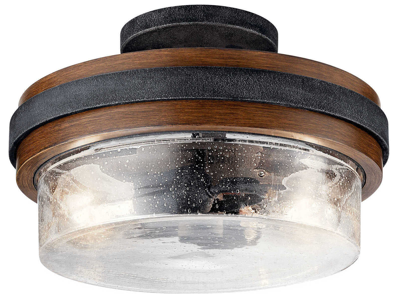 Kichler Grand Bank 2-Light Auburn Stained Brown Glass Drum Round Semi Flush Mount
