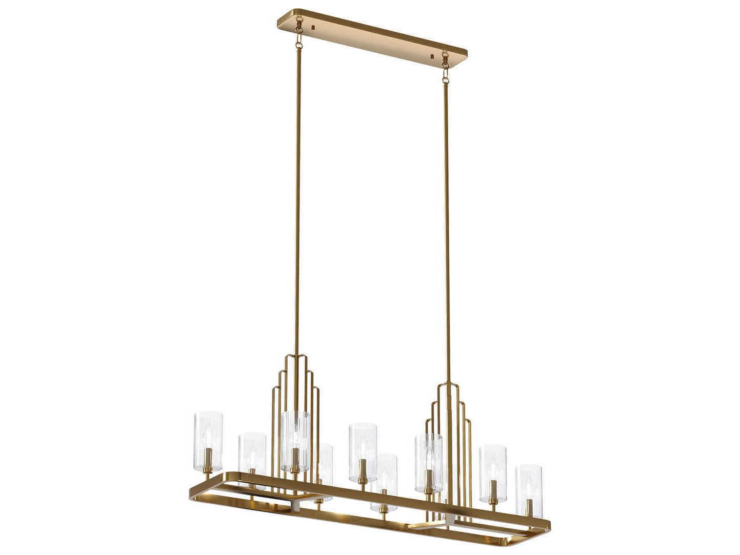 Kichler Kimrose 10-Light Brushed Natural Brass Glass Cylinder Island Pendant