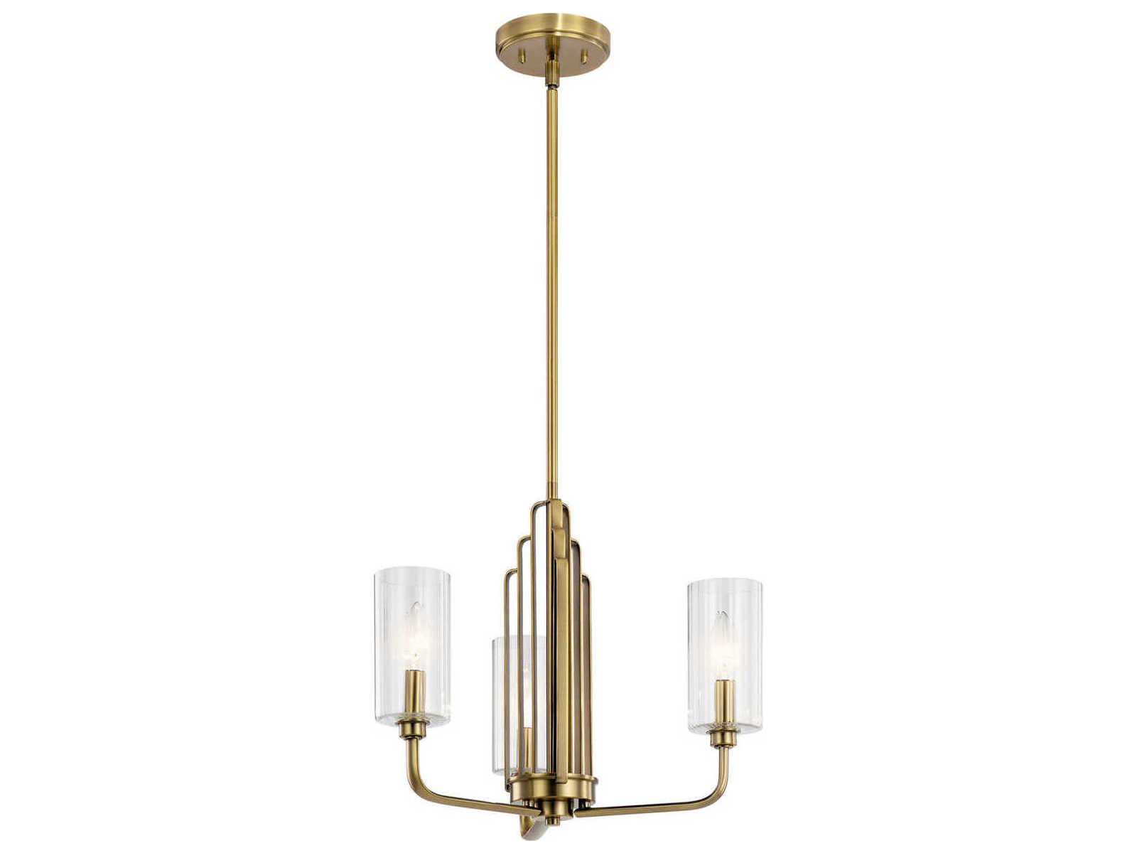 Kichler Kimrose 3-Light Brushed Natural Brass Glass Candelabra Cylinder Chandelier
