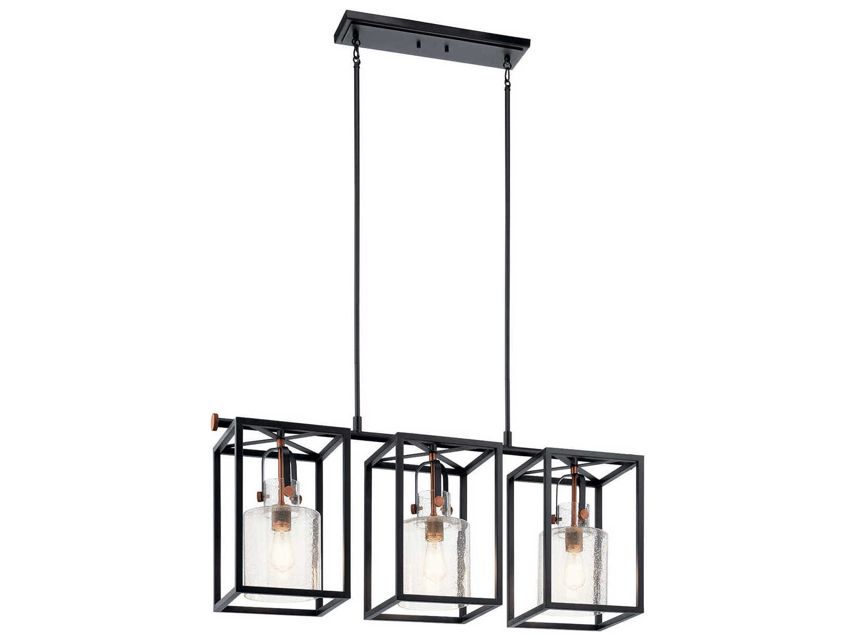 Kichler Kitner 3-Light Black Glass Cylinder Linear Island Pendant