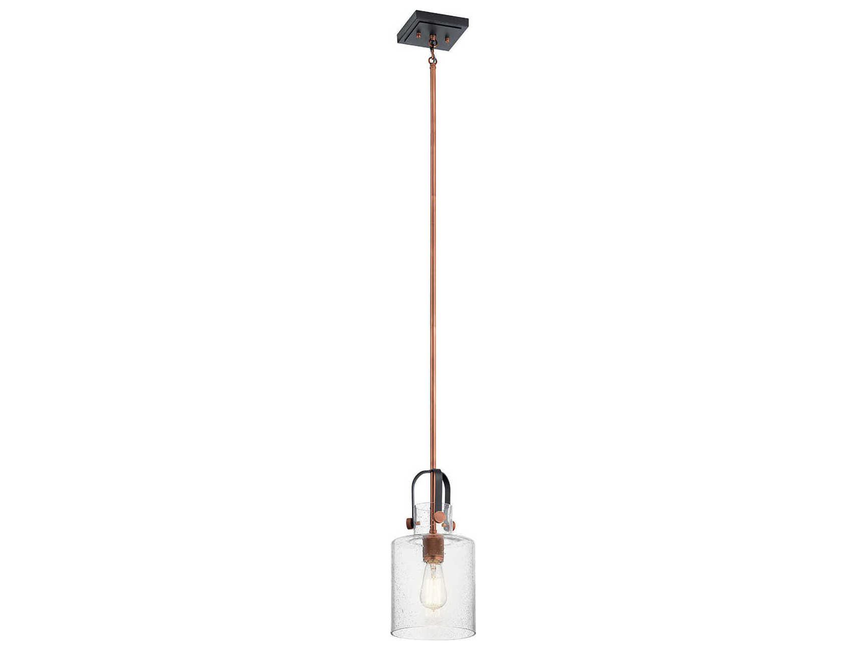 Kichler Kitner 1-Light Antique Copper Glass Cylinder Mini Pendant