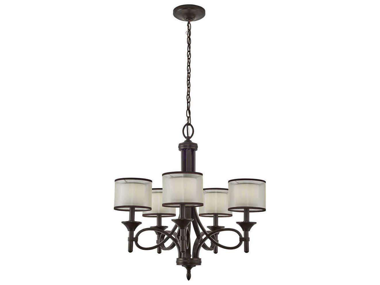 Kichler Lacey 5-Light Mission Bronze Glass Candelabra Cylinder Drum Chandelier
