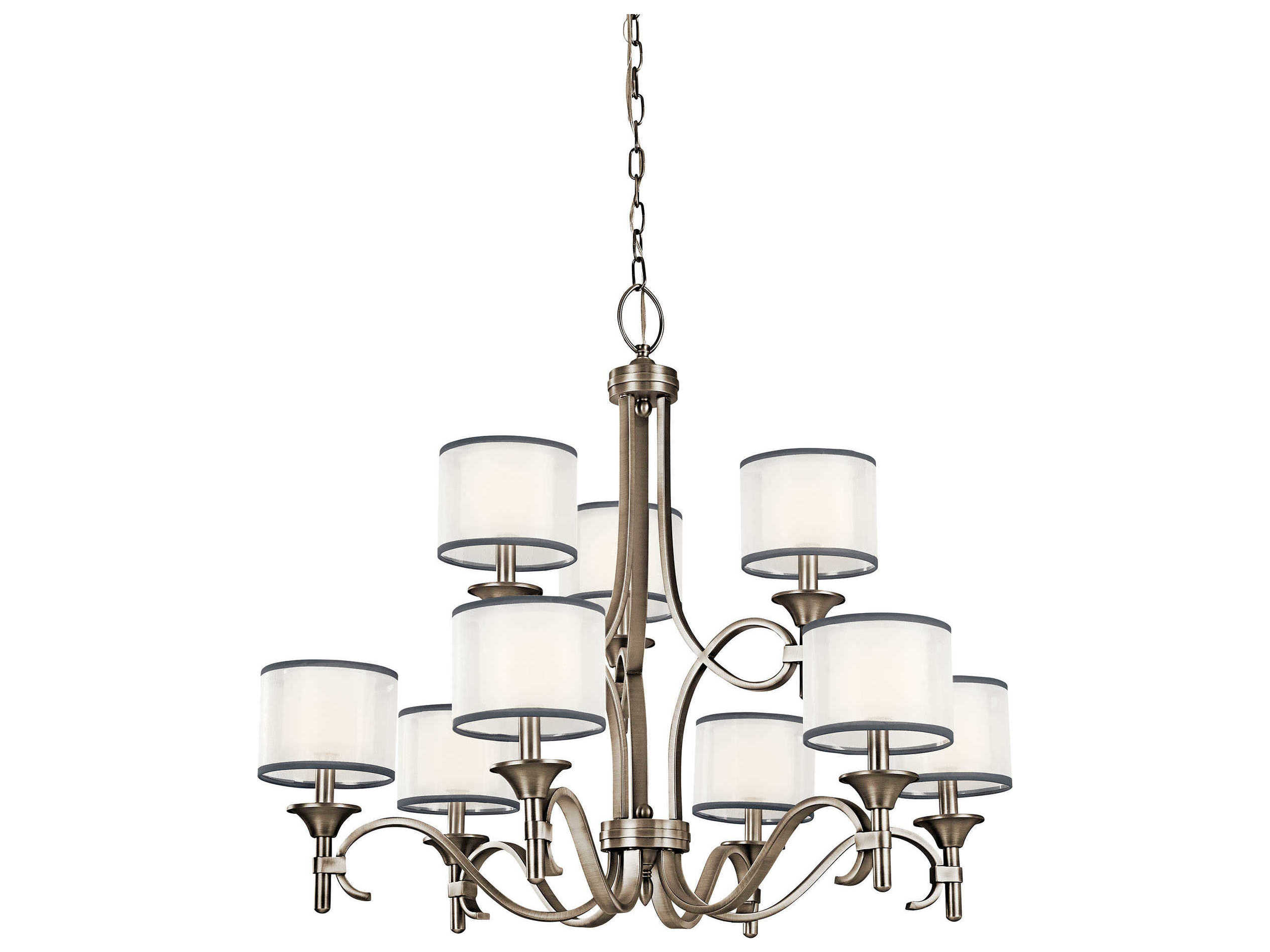 Kichler Lacey 9-Light Antique Pewter Glass Candelabra Cylinder Drum Chandelier