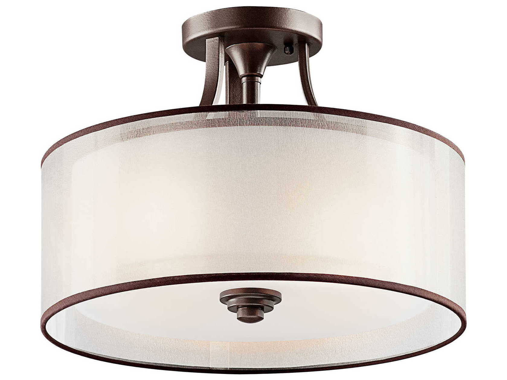 Kichler Lacey 3-Light Mission Bronze Glass Cylinder Drum Semi Flush Mount