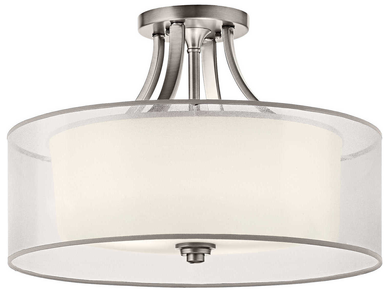 Kichler Lacey 4-Light Antique Pewter Glass Cylinder Drum Semi Flush Mount