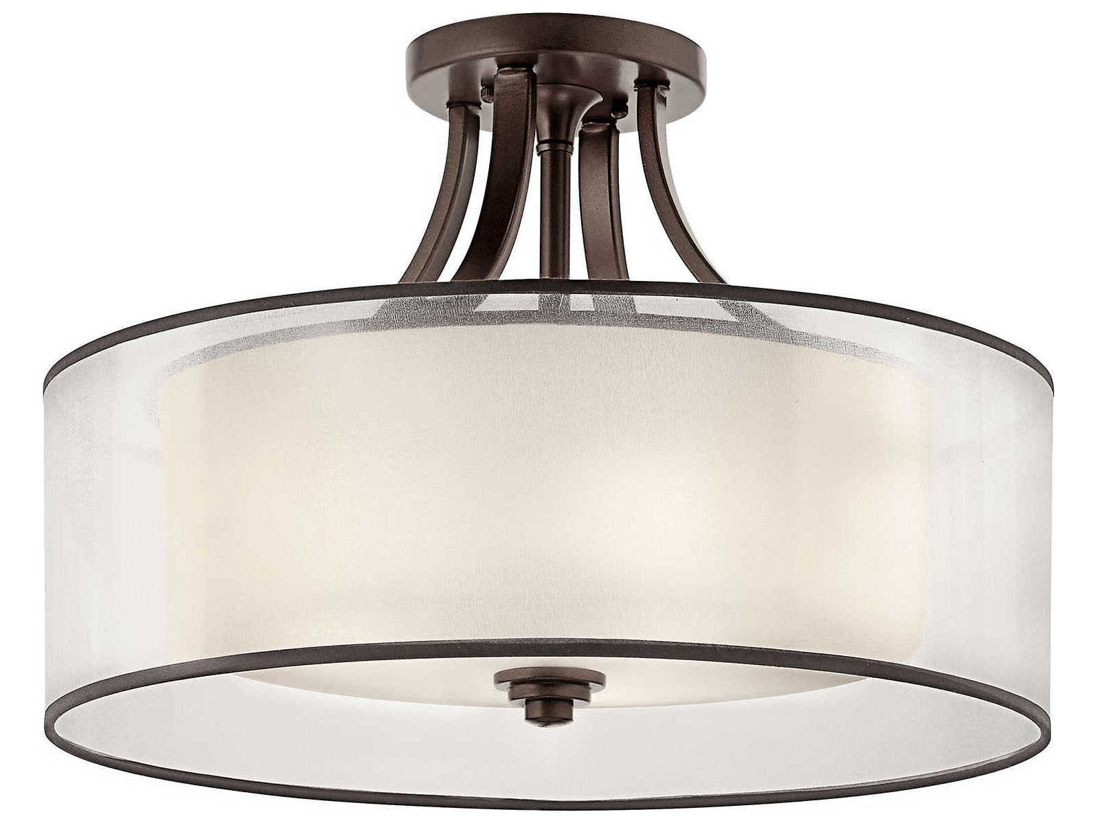 Kichler Lacey 4-Light Mission Bronze Glass Cylinder Drum Semi Flush Mount