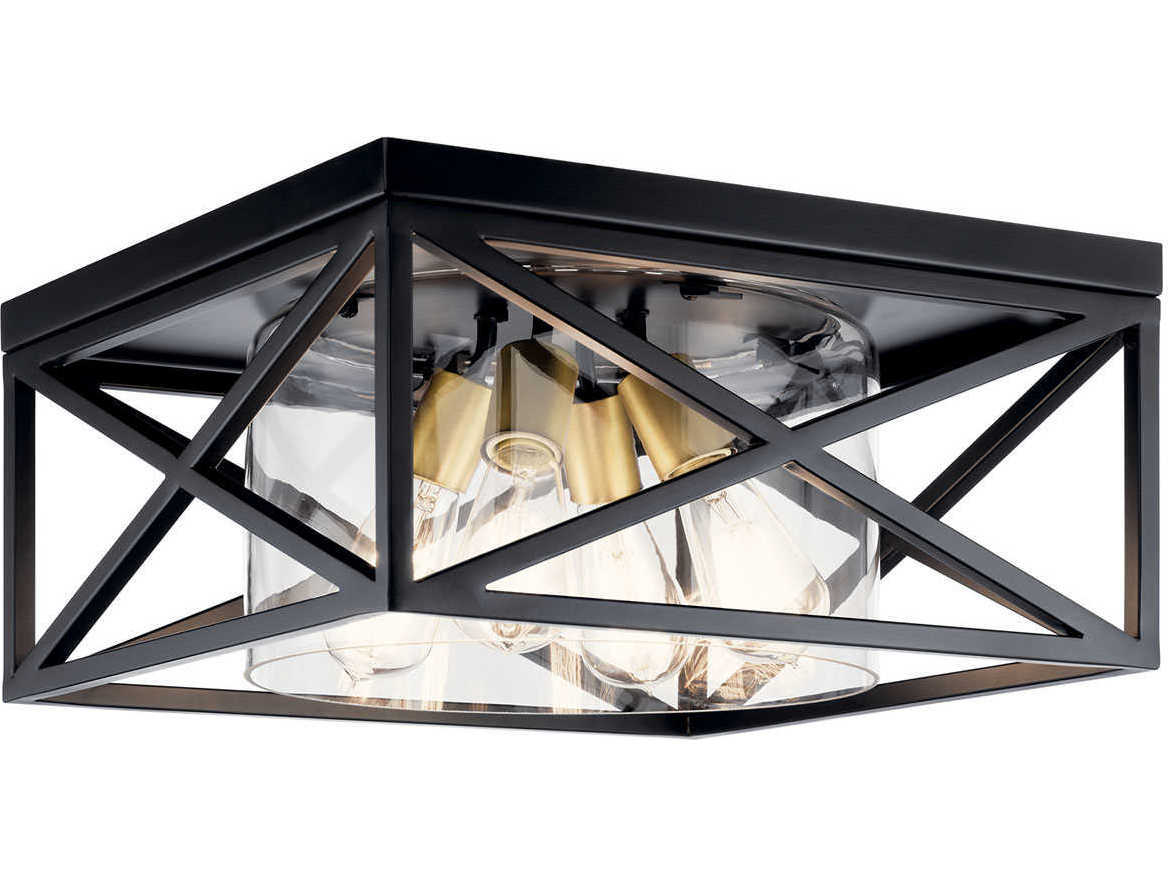 Kichler Moorgate 4-Light Black Glass Drum Flush Mount