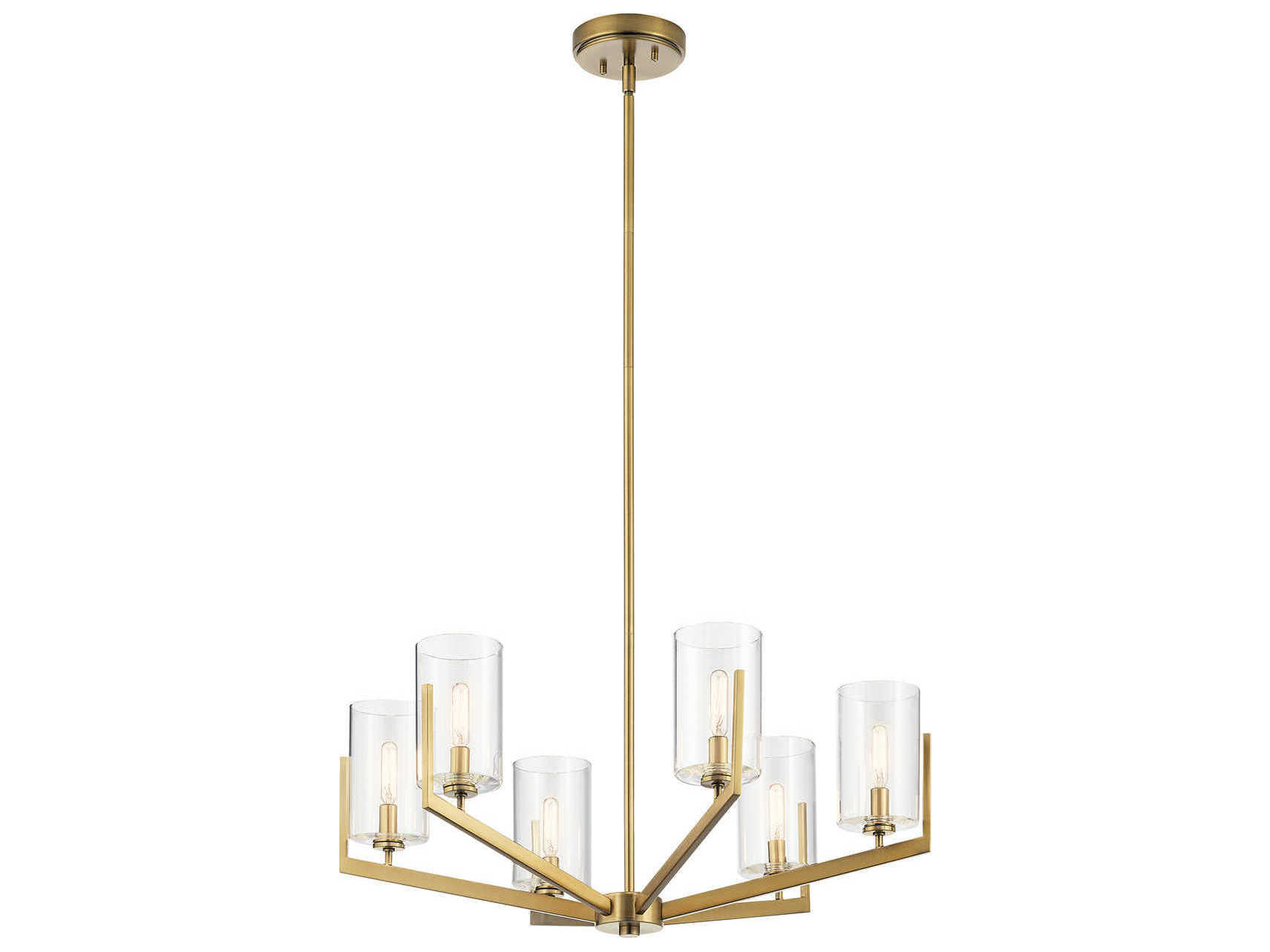 Kichler Nye 6-Light Brushed Natural Brass Glass Candelabra Cylinder Linear Chandelier