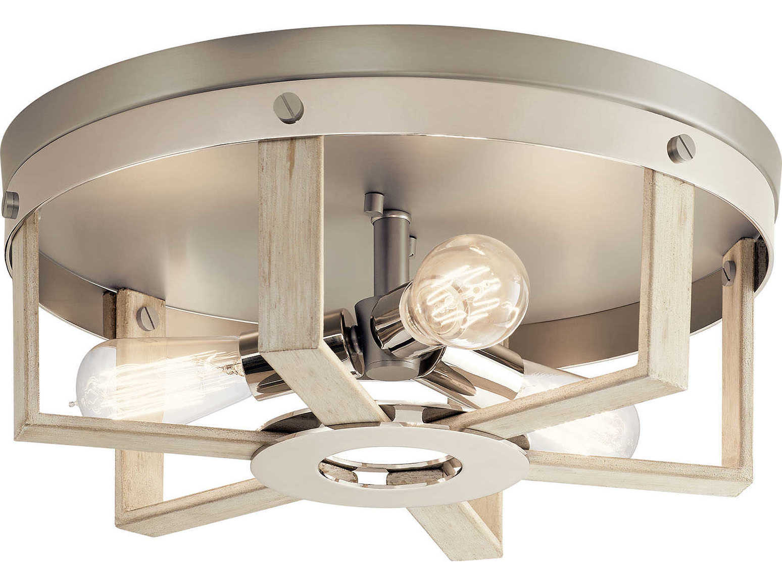 Kichler Peyton 3-Light White Washed Wood Drum Flush Mount