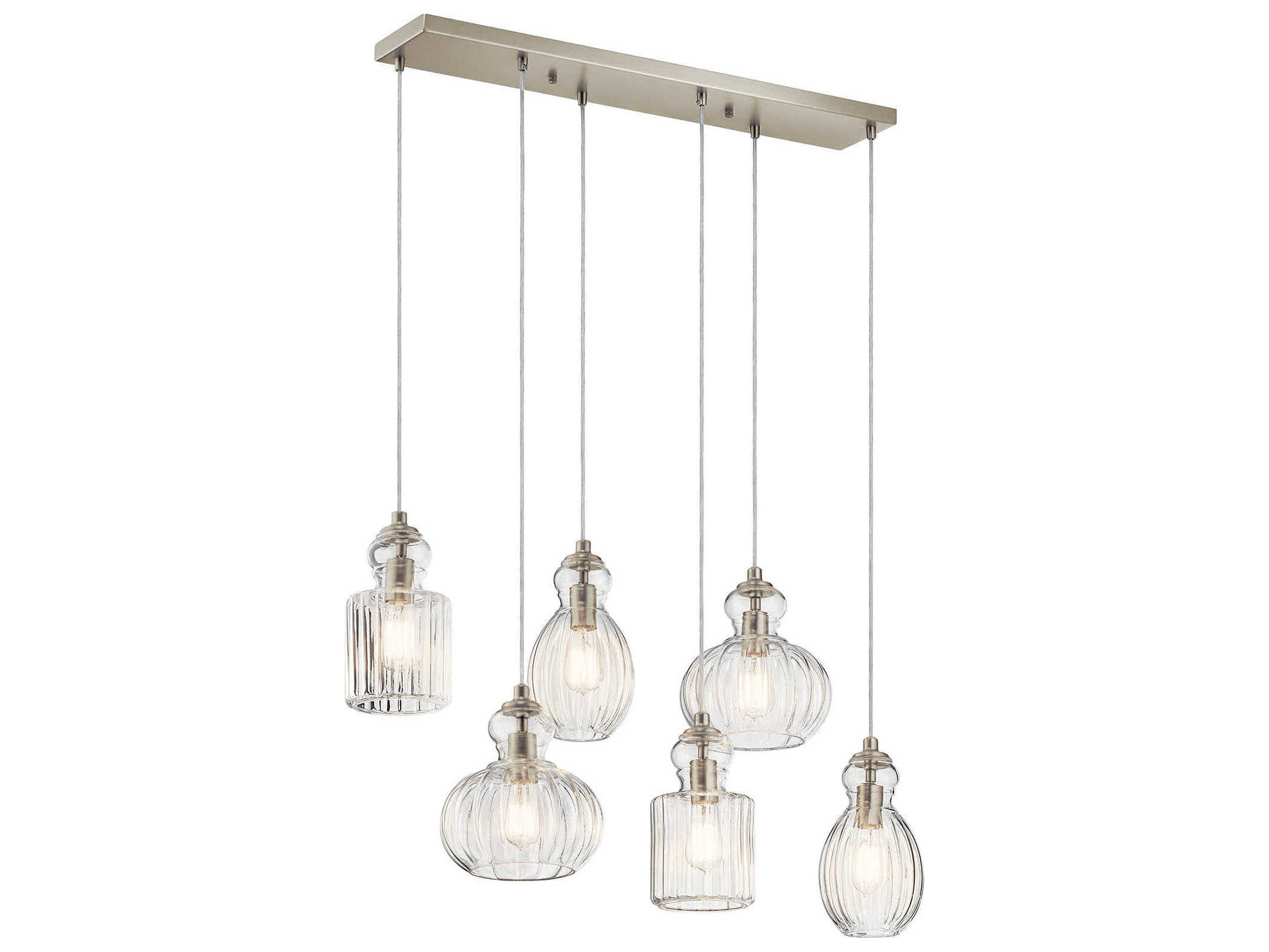 Kichler Riviera 6-Light Brushed Nickel Glass Geometric Linear Island Pendant