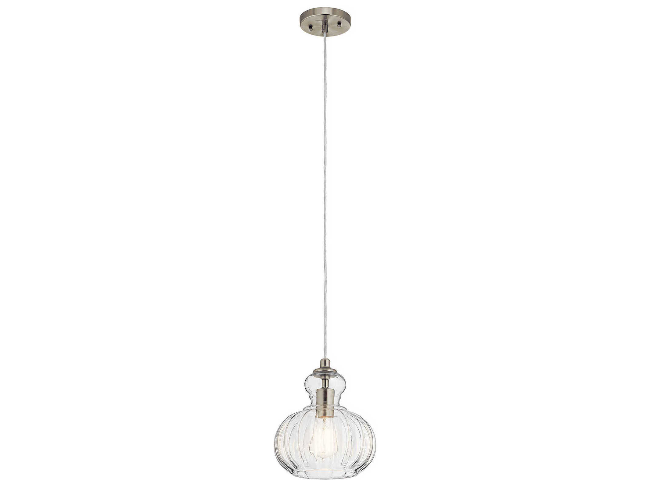 Kichler Riviera 1-Light Brushed Nickel Glass Geometric Mini Pendant