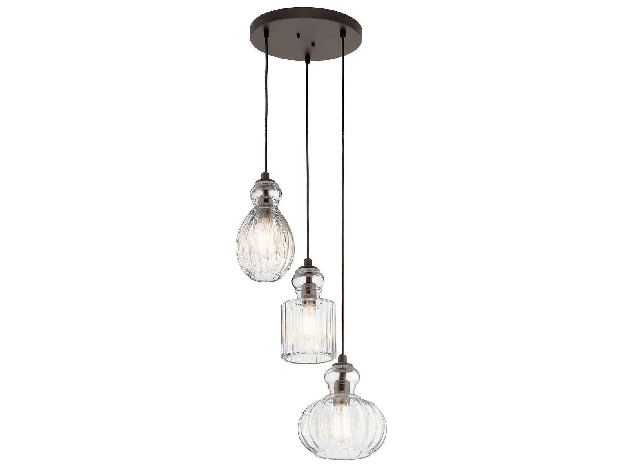 Kichler Riviera 3-Light Olde Bronze Glass Geometric Pendant
