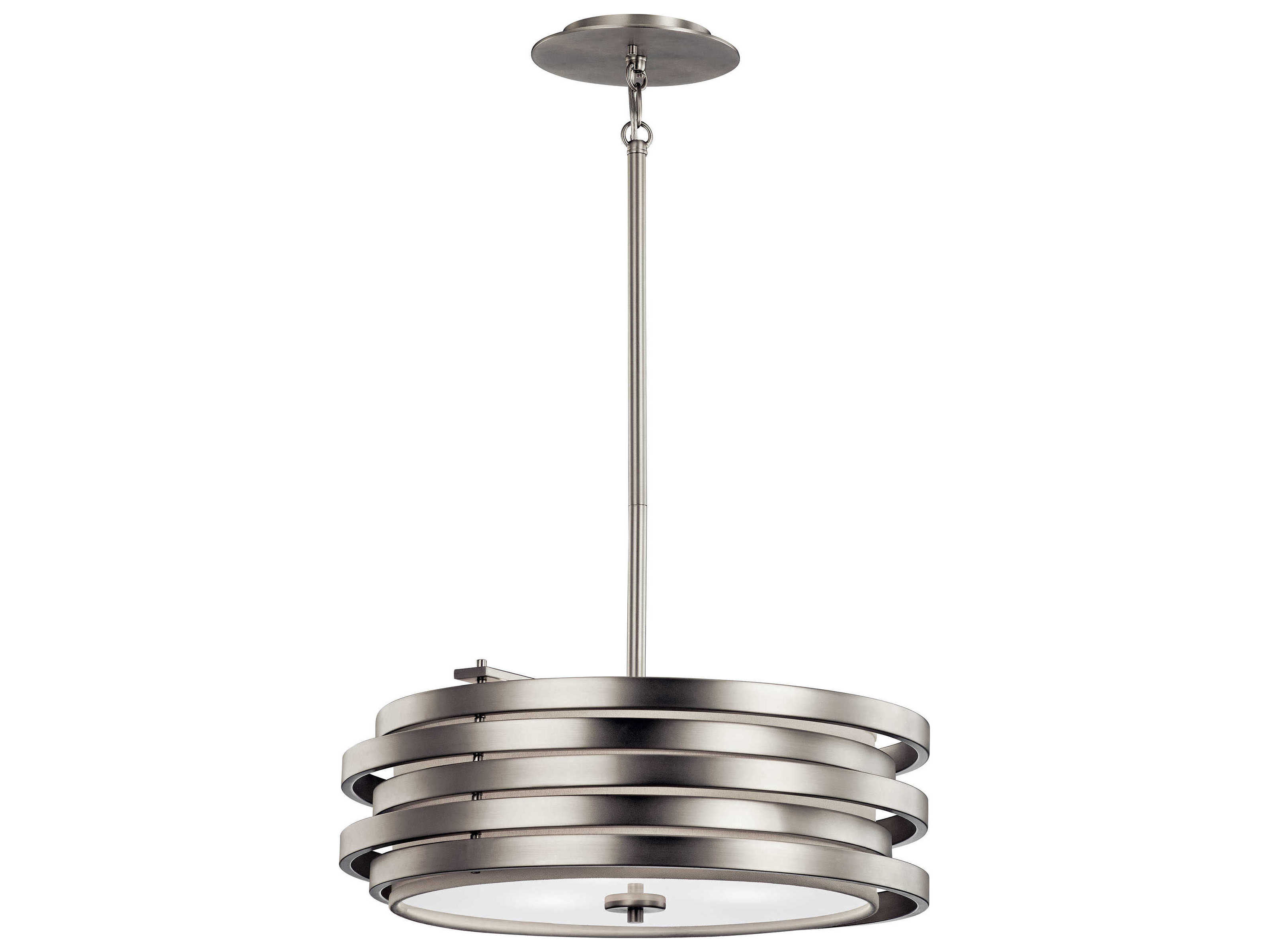 Kichler Roswell 3-Light Brushed Nickel Glass Drum Geometric Pendant