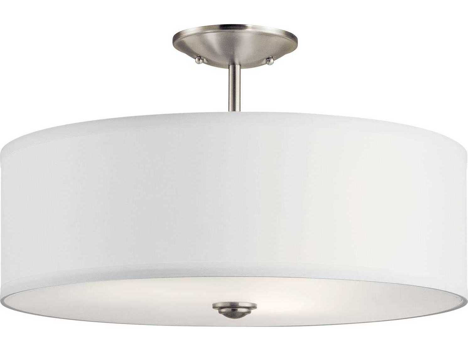 Kichler Shailene 3-Light Brushed Nickel Glass Drum Round Semi Flush Mount