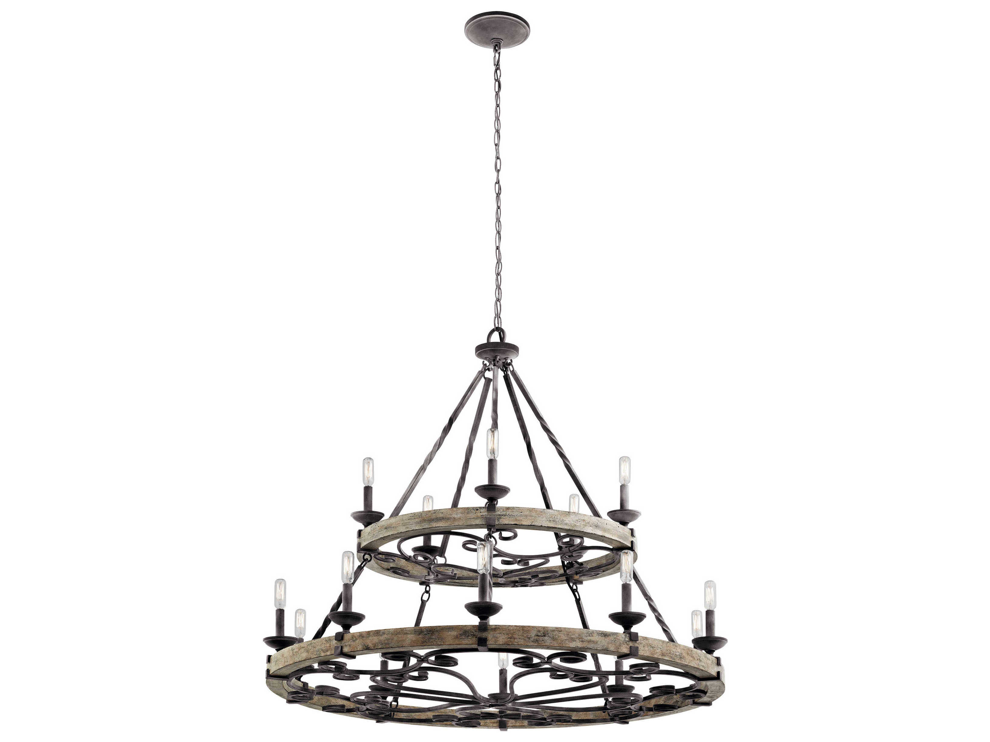 Kichler Taulbee 15-Light Weathered Zinc Brown Candelabra Round Chandelier