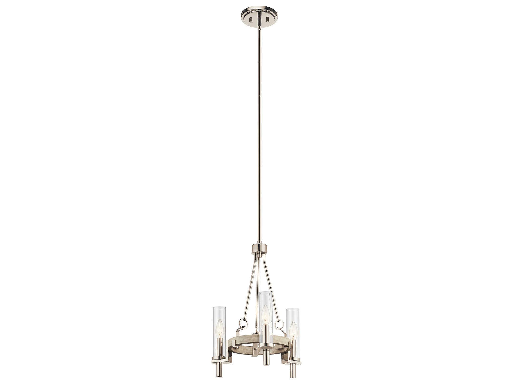 Kichler Telan 3-Light White Washed Wood Glass Candelabra Cylinder Round Chandelier