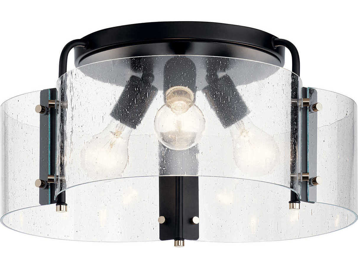 Kichler Thoreau 3-Light Black Glass Drum Semi Flush Mount