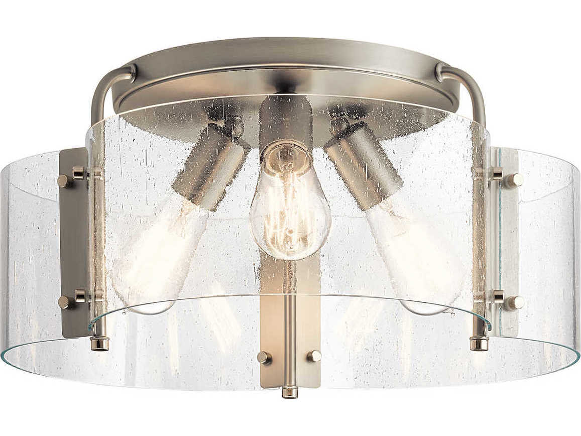Kichler Thoreau 3-Light Brushed Nickel Glass Drum Semi Flush Mount