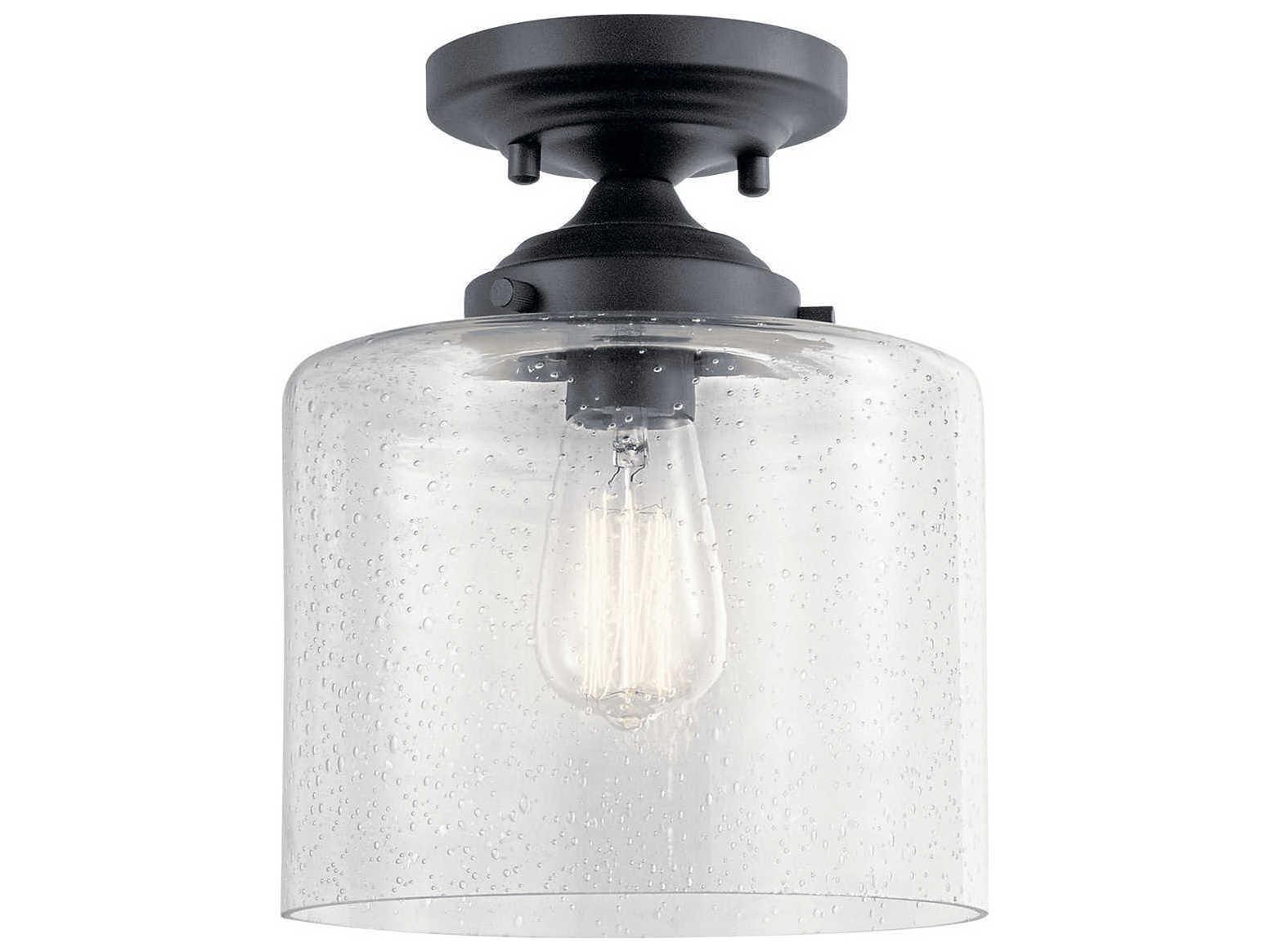 Kichler Winslow 1-Light Black Glass Cylinder Semi Flush Mount