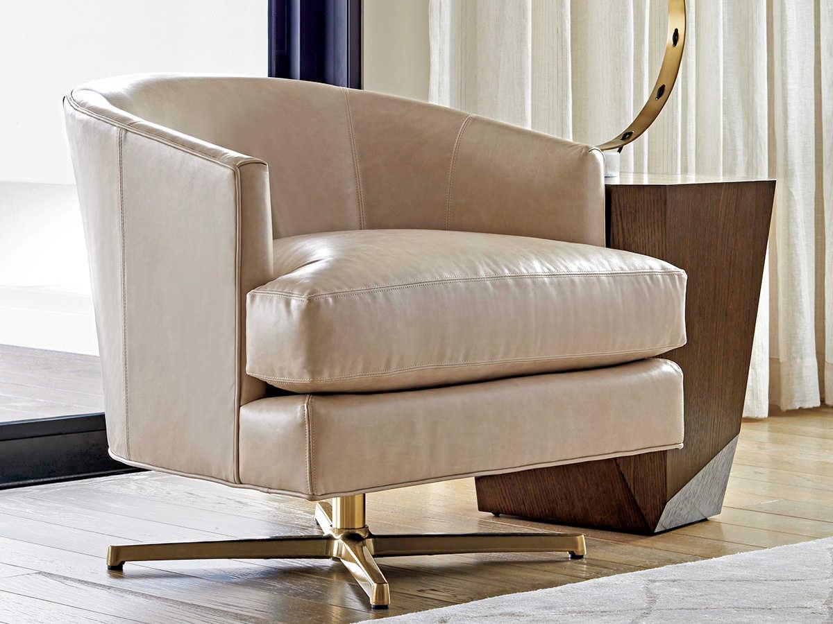 Lexington Swivel Beige Leather Accent Chair