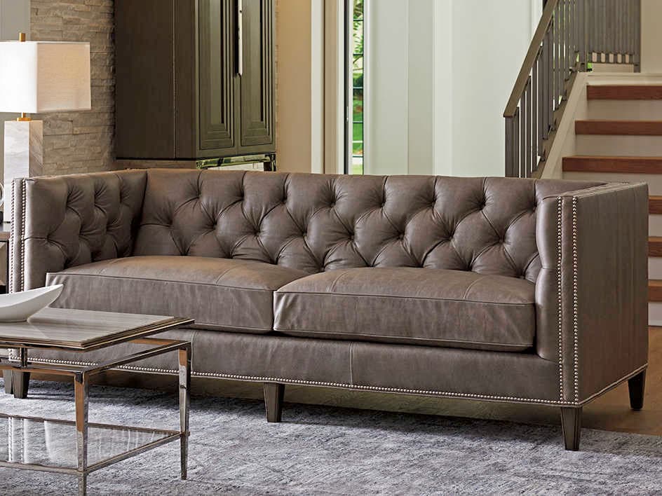 Lexington Ariana Misty Gray Brown Leather Sofa