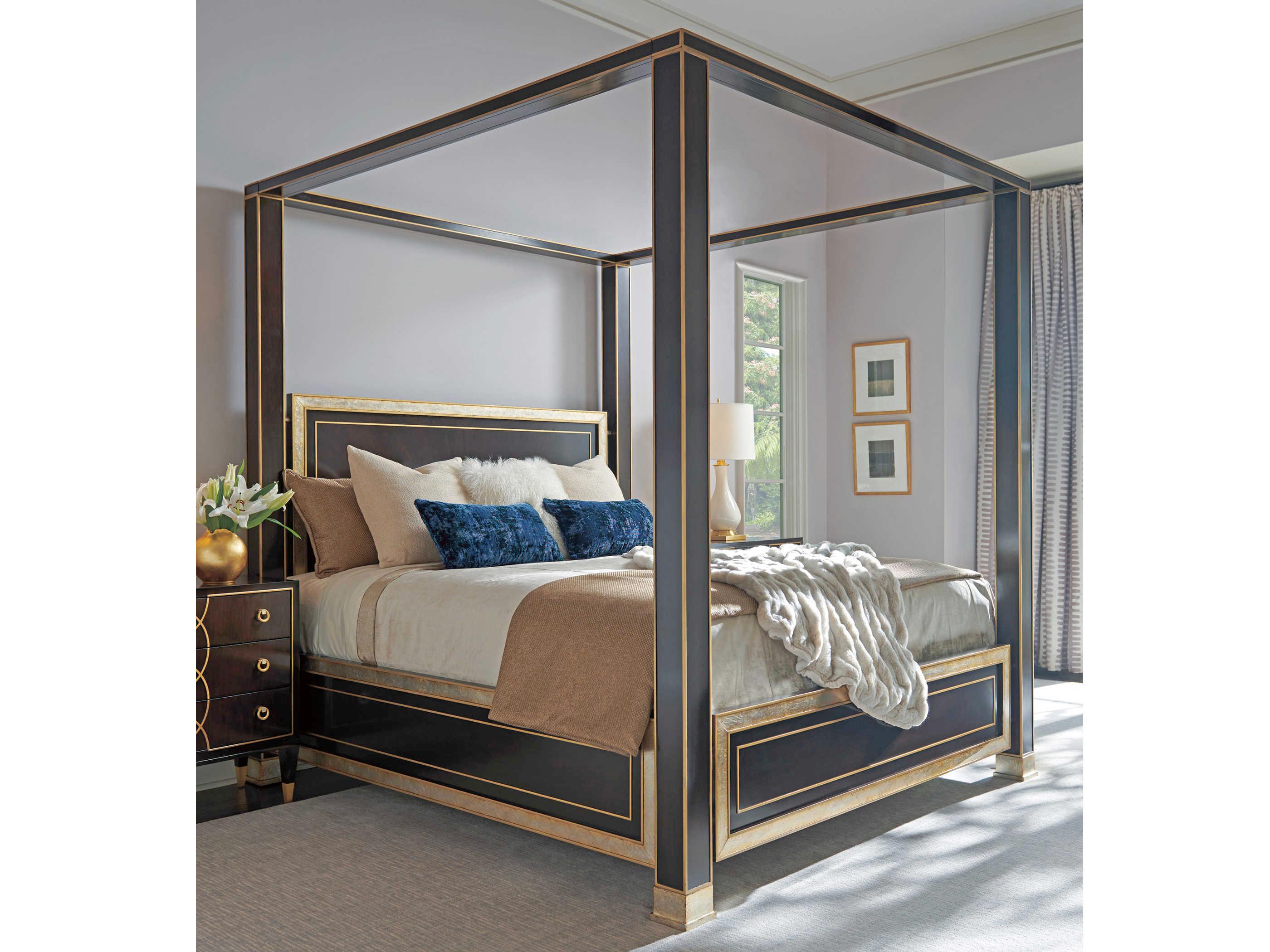 Lexington Carlyle Walnut Brown Wood California King Four Poster Bed