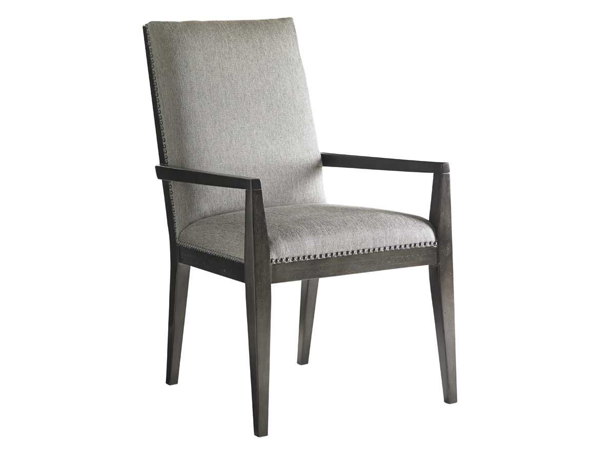 Lexington Carrera Solid Wood Gray Upholstered Arm Dining Chair