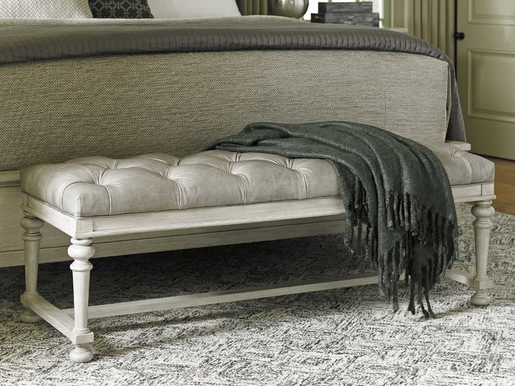 Lexington Oyster Bay Gray Leather Accent Bench