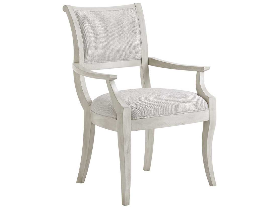 Lexington Oyster Bay Solid Wood Gray Upholstered Arm Dining Chair