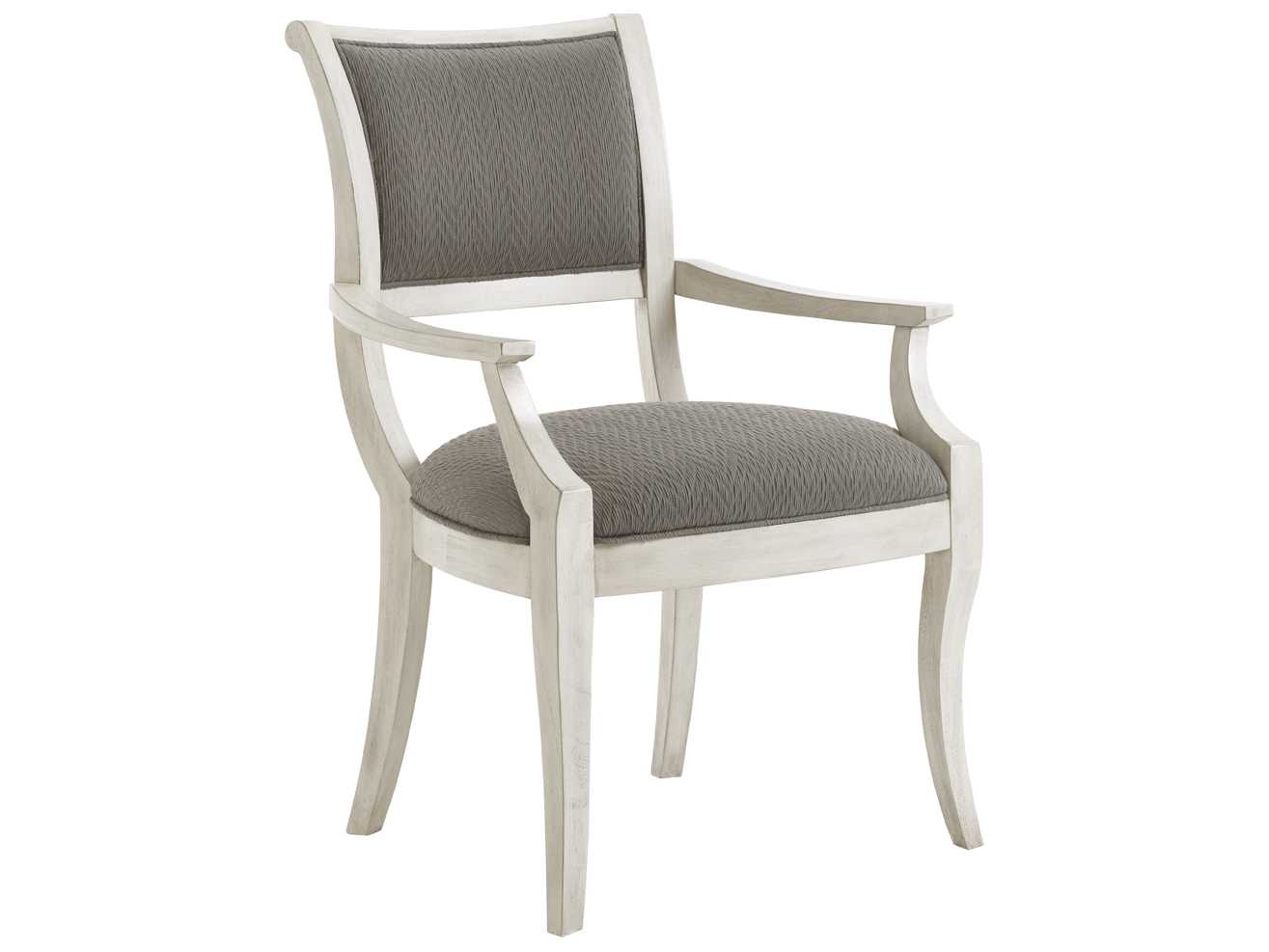 Lexington Oyster Bay Solid Wood Gray Upholstered Arm Dining Chair