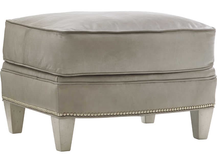 Lexington Oyster Bay Millstone Gray Leather Ottoman