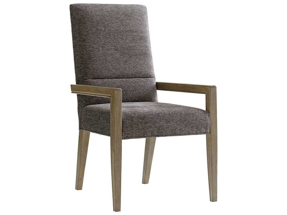 Lexington Shadow Play Solid Wood Gray Upholstered Arm Dining Chair