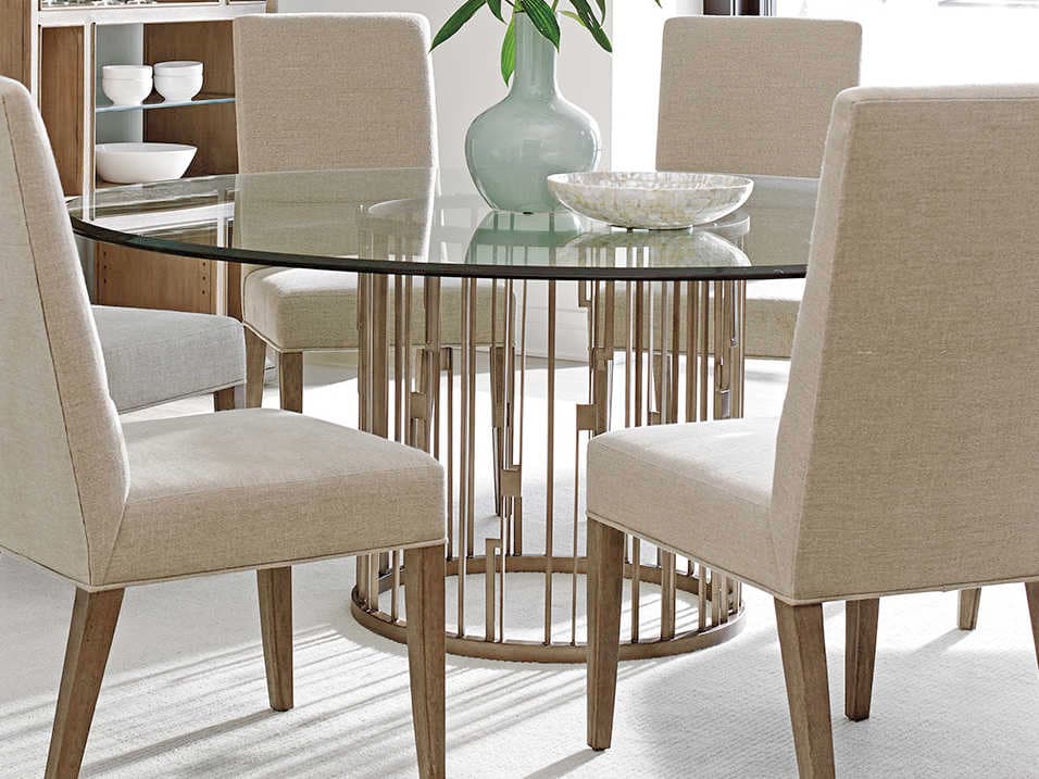 Lexington Shadow Play Round Glass Burnished Silver Dining Table